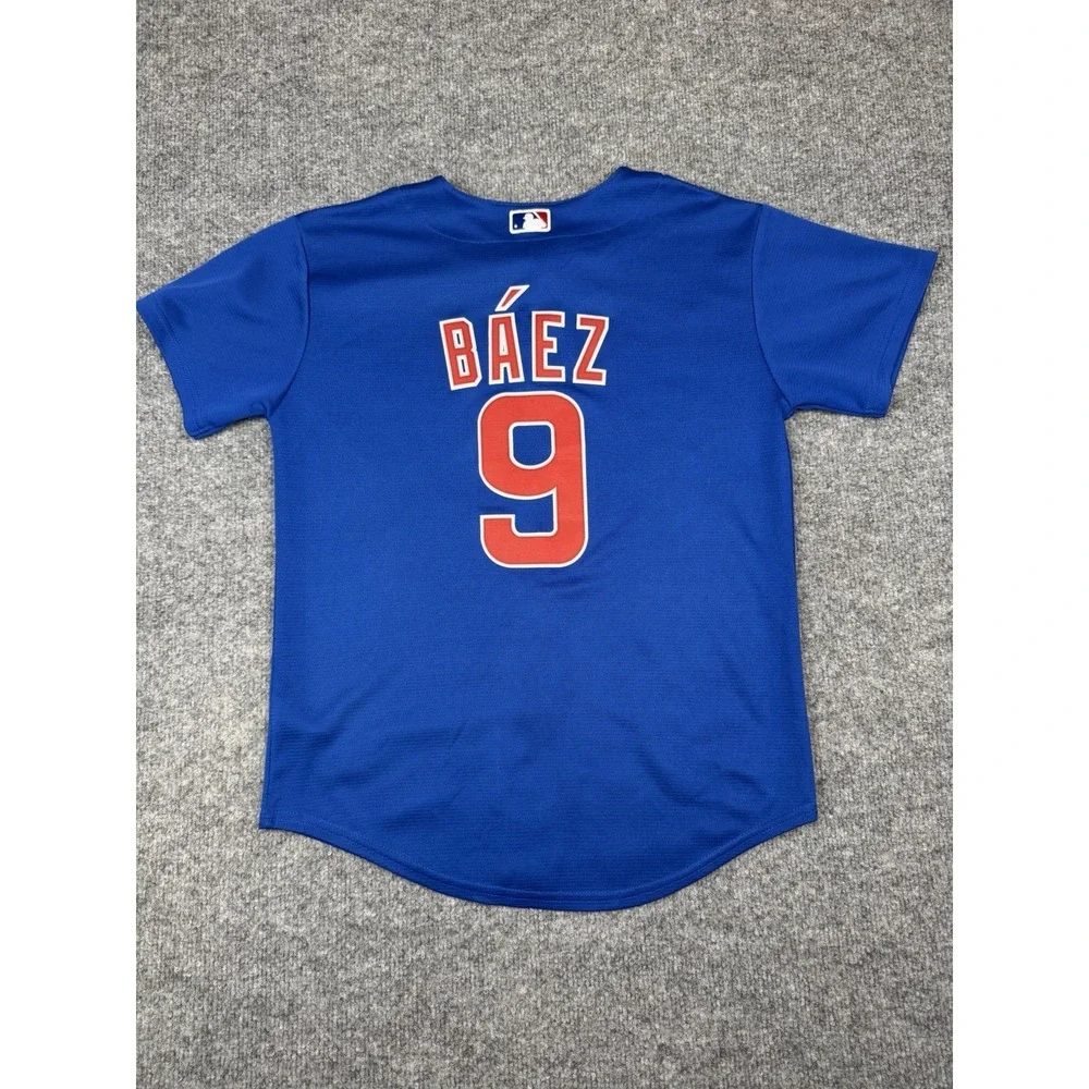 Nike Chicago Cubs Javier Baez #9 Youth M Blue MLB Baseball Jersey #1148